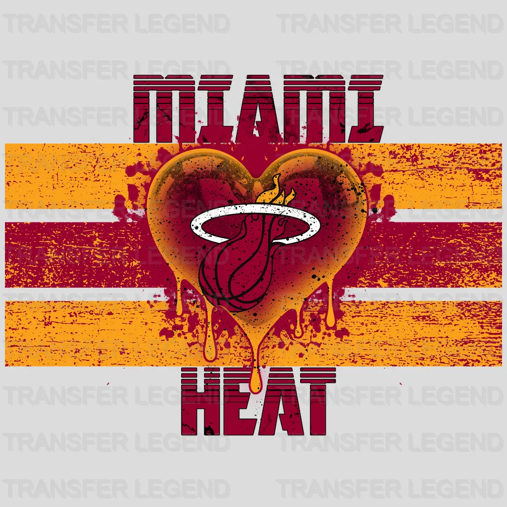 Miami Heat NBA Distressed Flag Heart Shape - DTF Iron On Transfer