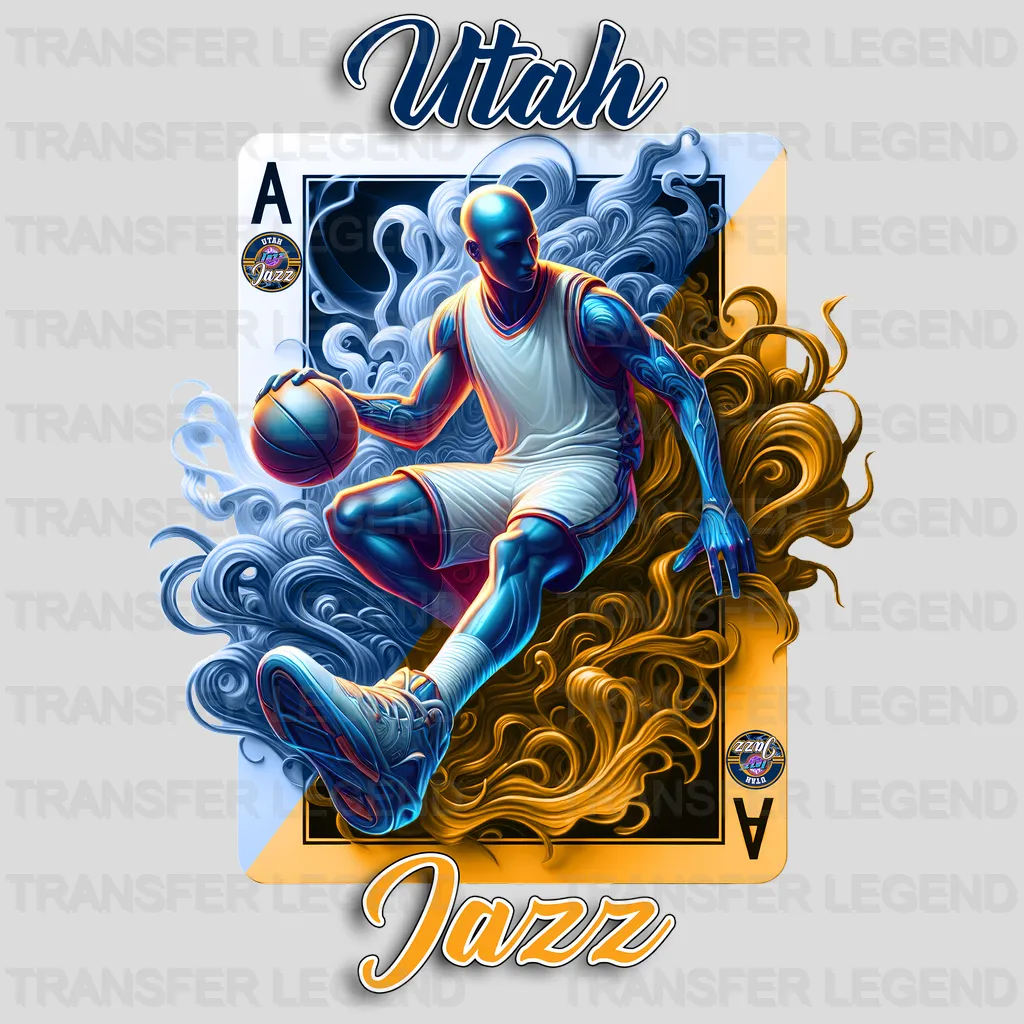 Utah Jazz NBA Skeleton Playing Card Art - DTF Iron On Transfer