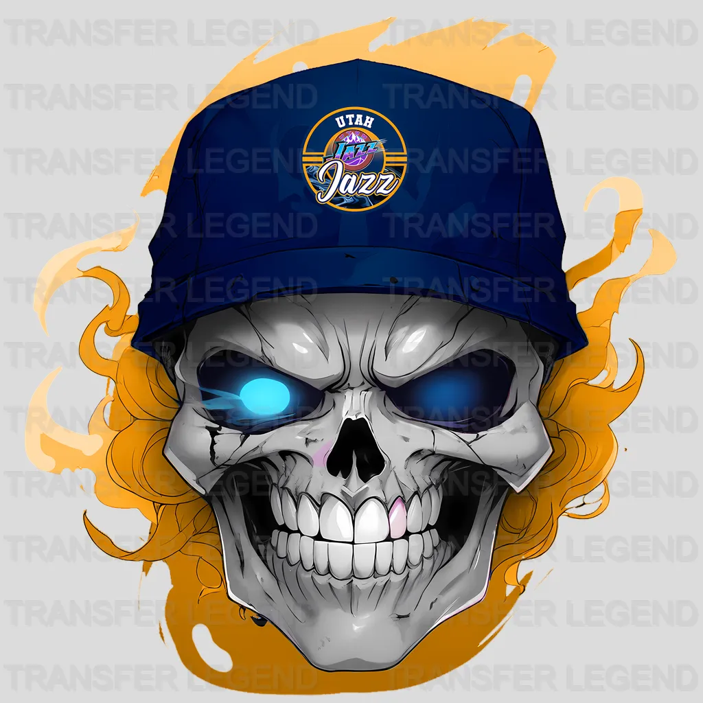 Utah Jazz NBA Skull With Cap & Smoke Effect - DTF Iron On Transfer