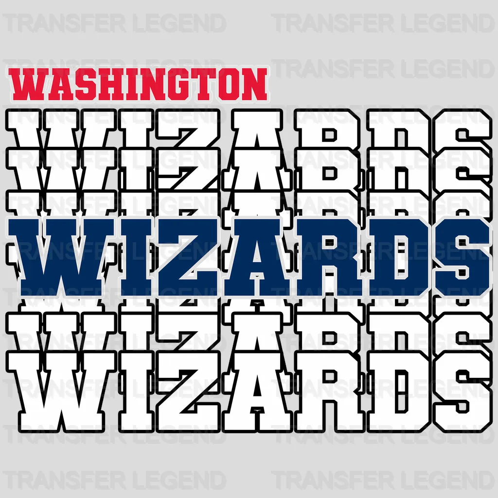 Washington Wizards NBA Repeated Text Pattern Block Logo - DTF Iron On Transfer
