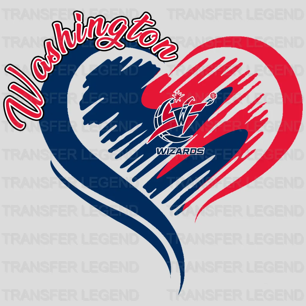 Washington Wizards NBA Elegant Heart Swirl With Script Text - DTF Iron On Transfer