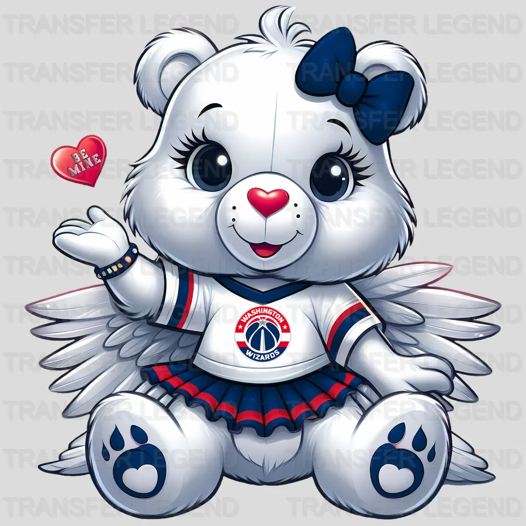 Washington Wizards NBA Cute Care Bear Mascot White & Blue - DTF Iron On Transfer