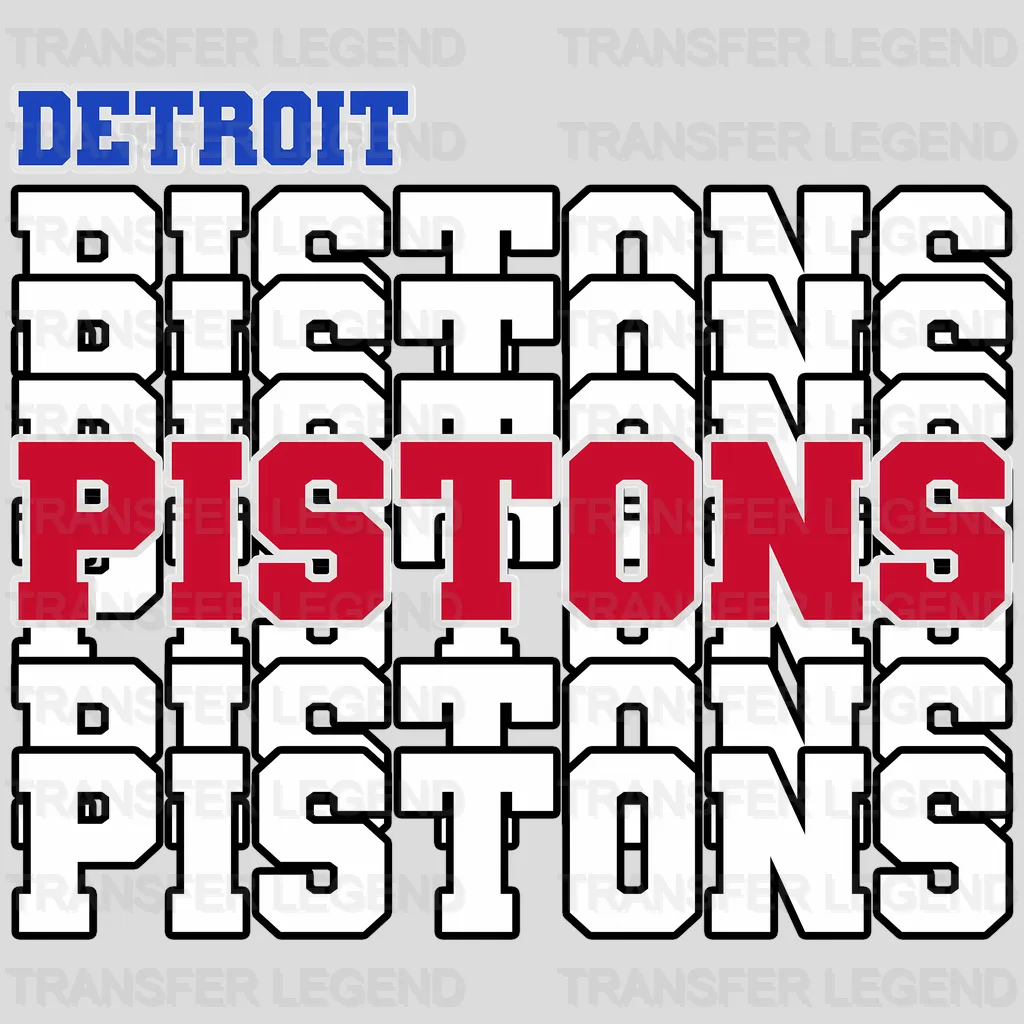 Detroit Pistons NBA Repeated Text Pattern Block Logo - DTF Iron On Transfer