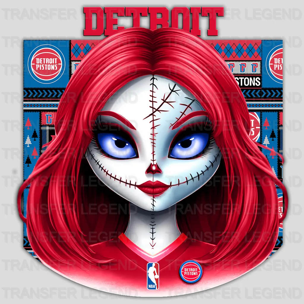 Detroit Pistons NBA Gothic Girl Illustration - DTF Iron On Transfer