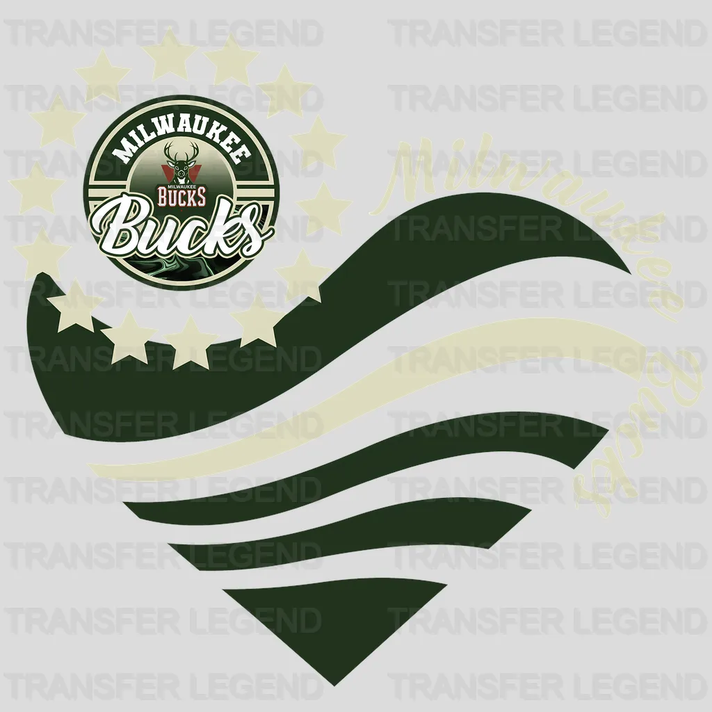 Milwaukee Bucks NBA Heart Shape Retro Wavy Lines Graphic - DTF Iron On Transfer