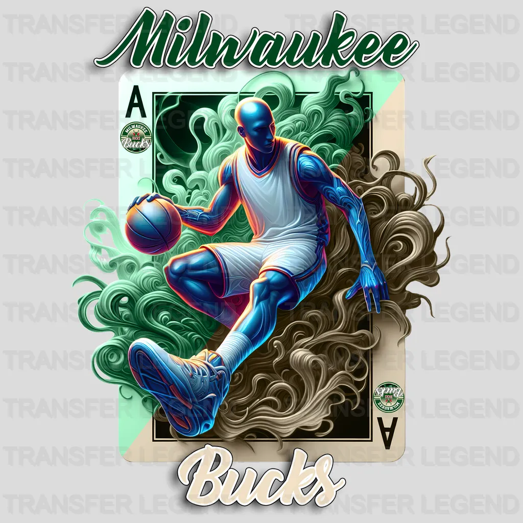 Milwaukee Bucks NBA Skeleton Playing Card Art - DTF Iron On Transfer