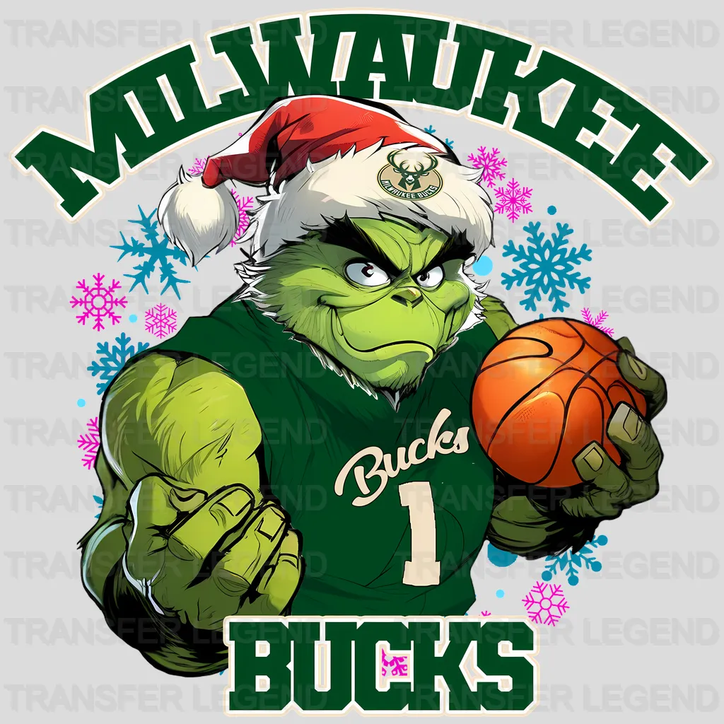 Milwaukee Bucks NBA Grinch Christmas Santa Hat Art - DTF Iron On Transfer