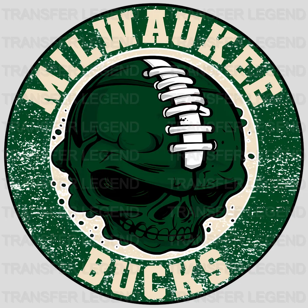 Milwaukee Bucks NBA Green Skull With Helmet Art - DTF Iron On Transfer