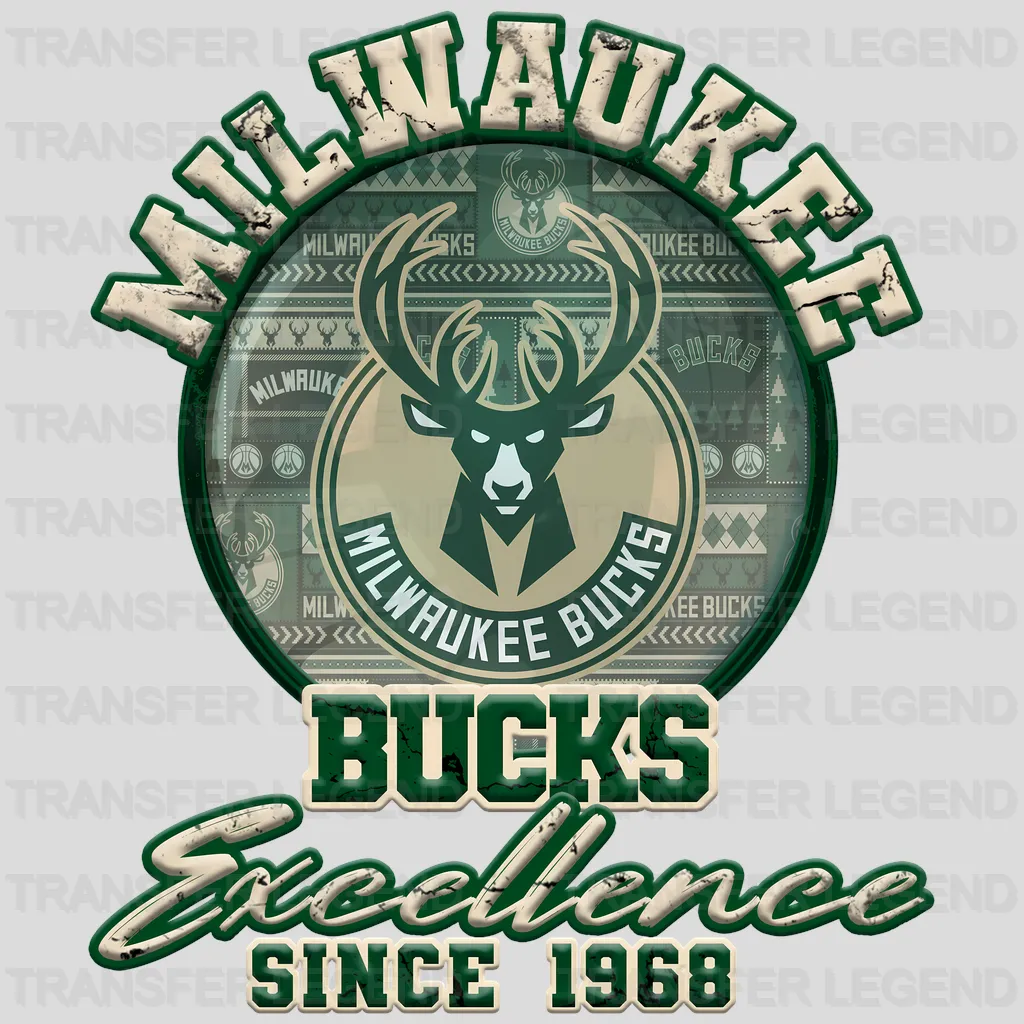Milwaukee Bucks NBA Distressed Flag Heart Shape - DTF Iron On Transfer