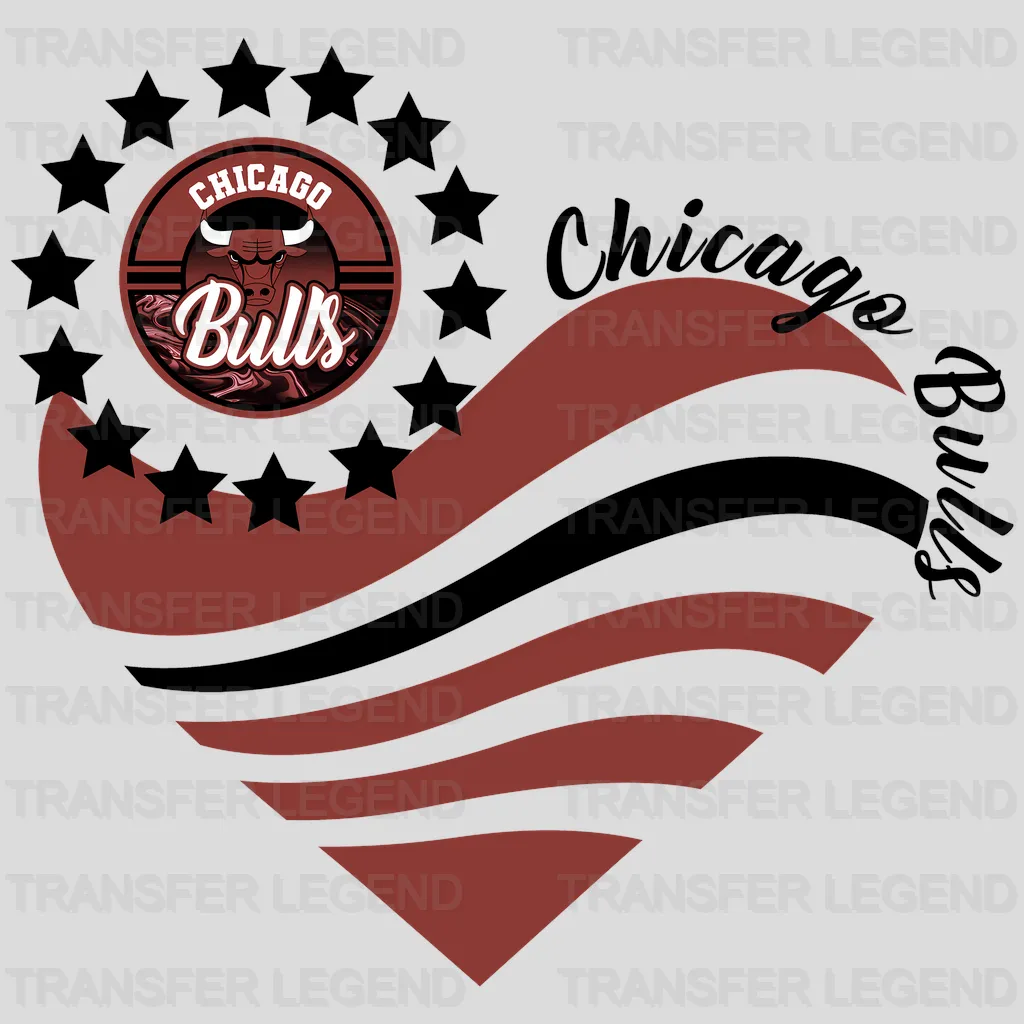 Chicago Bulls NBA Heart Shape Retro Wavy Lines Graphic - DTF Iron On Transfer