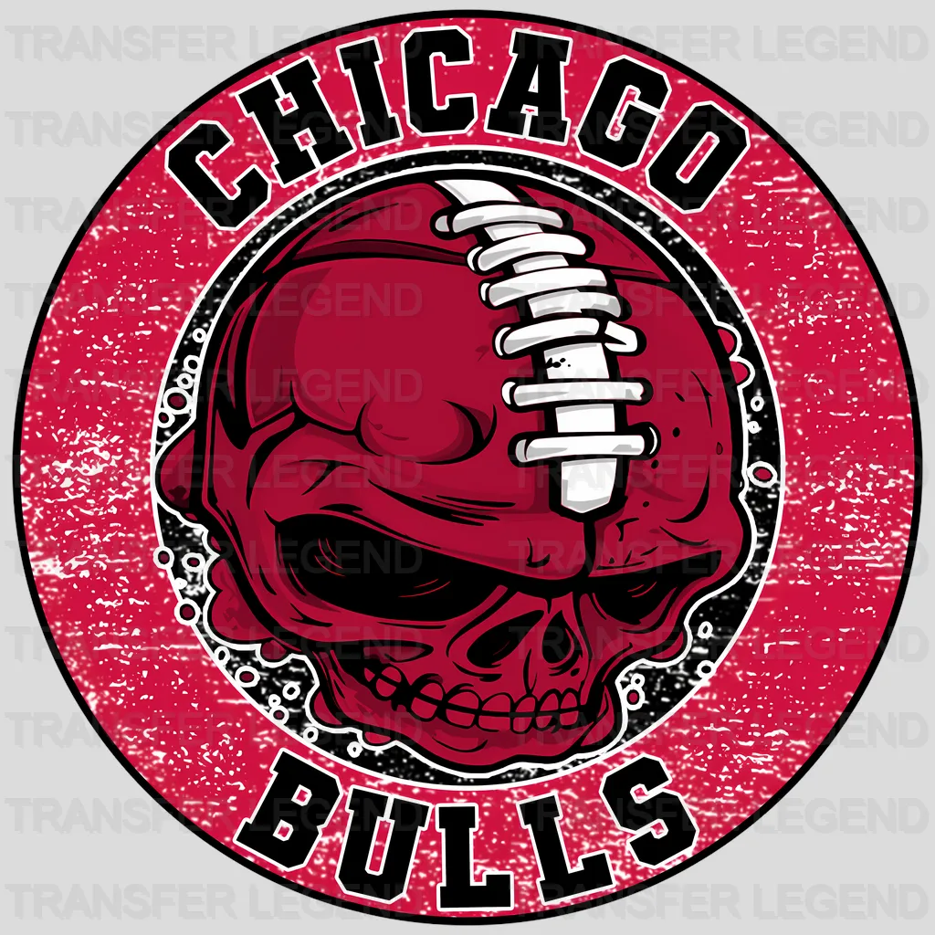 Chicago Bulls NBA Red Skull With Helmet Art - DTF Iron On Transfer