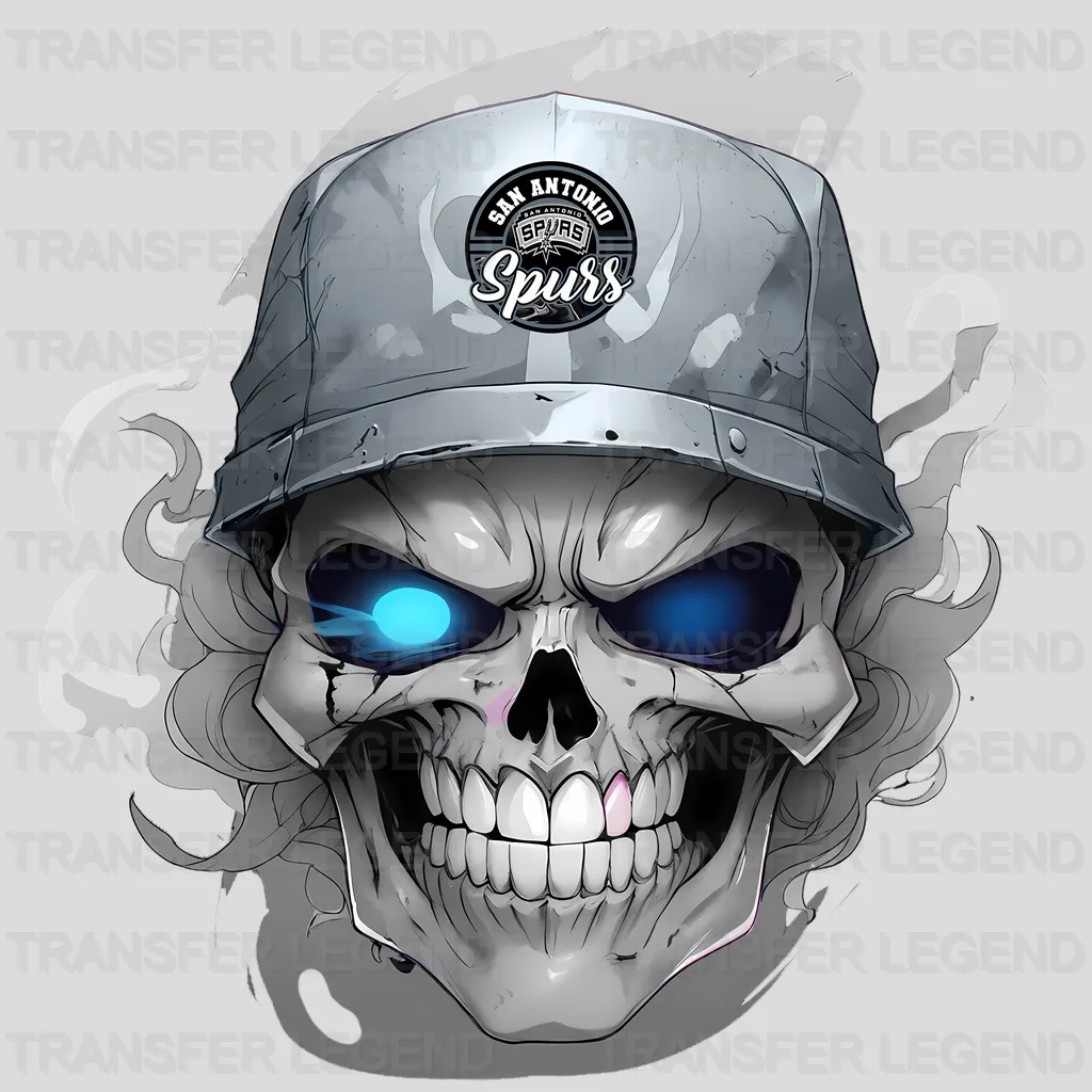 San Antonio Spurs NBA Skull With Cap & Smoke Effect - DTF Iron On Transfer