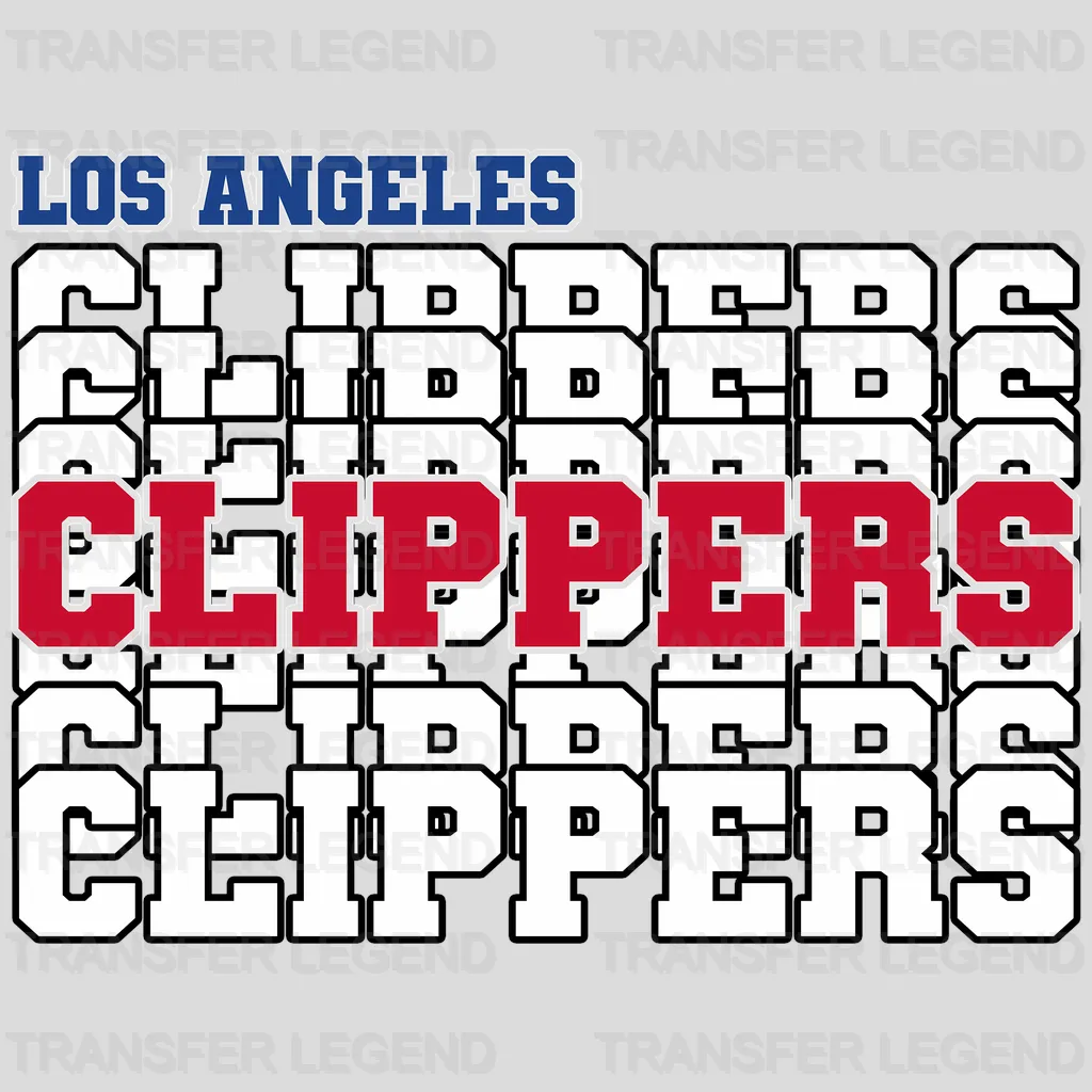 Los Angeles Clippers NBA Repeated Text Pattern Block Logo - DTF Iron On Transfer