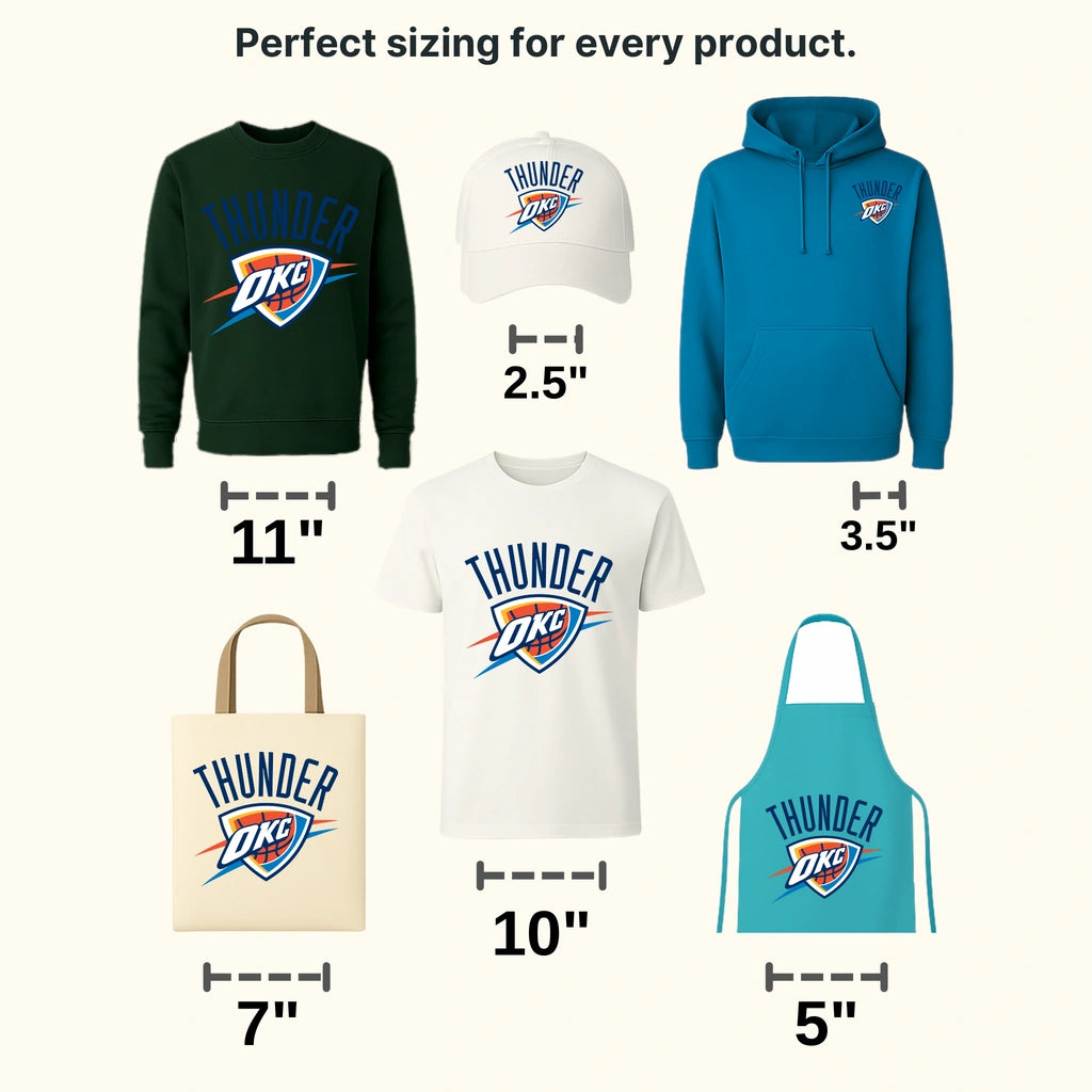 Oklahoma City Thunder Arched THUNDER & OKC Shield NBA Design - DTF Heat Transfer