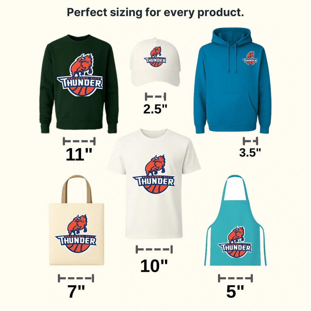 Oklahoma City Thunder Bison Mascot Badge & Wordmark NBA Design - DTF Heat Transfer