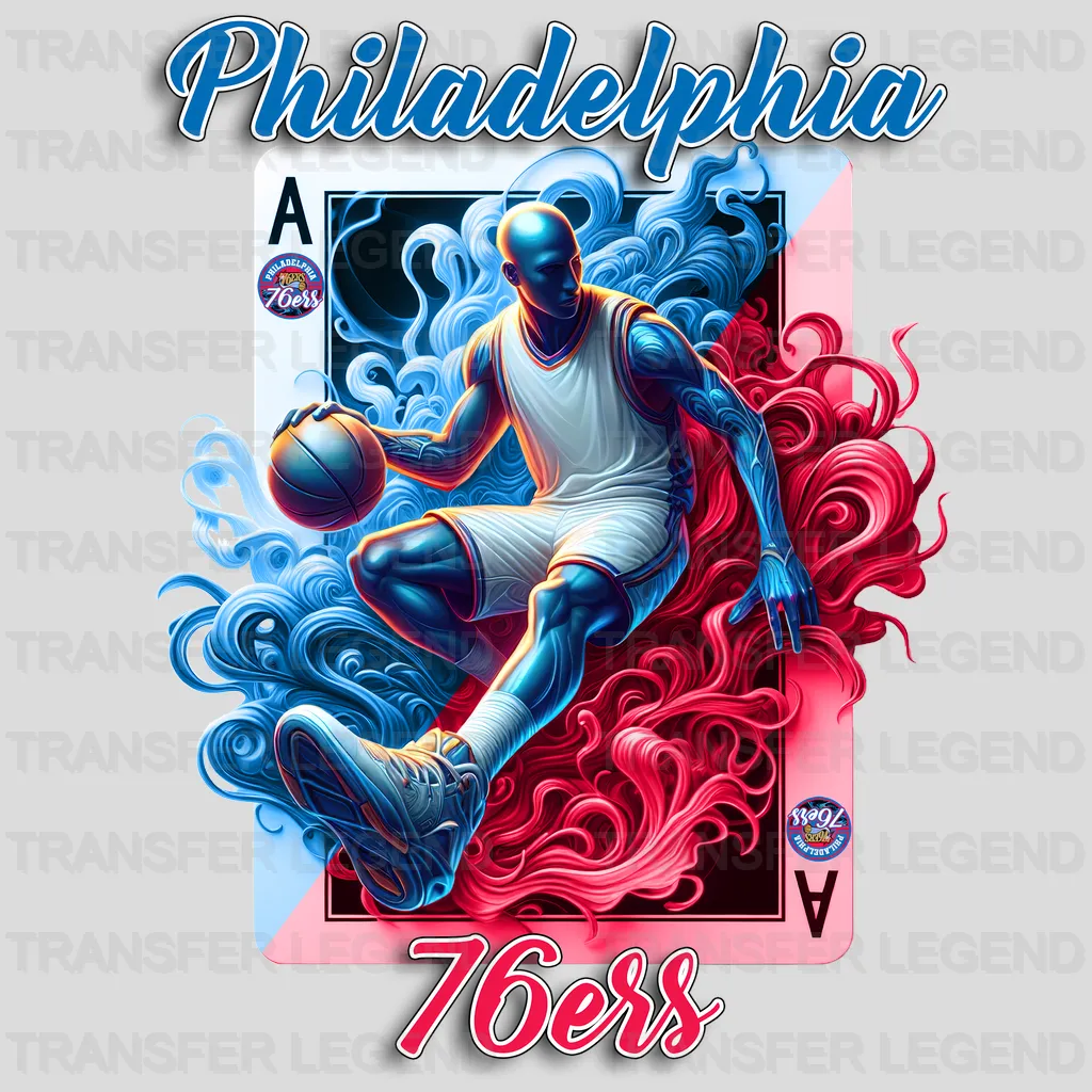 Philadelphia 76ers NBA Skeleton Playing Card Art - DTF Iron On Transfer