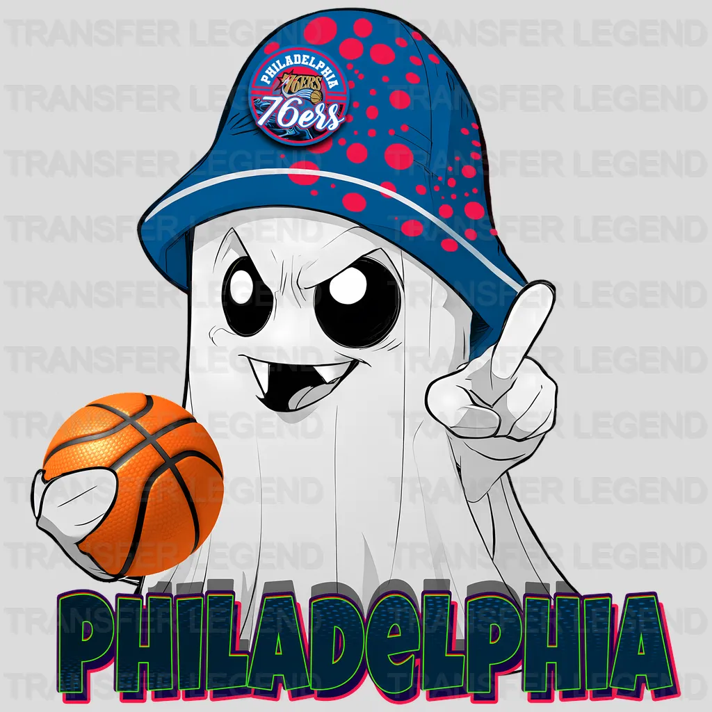 Philadelphia 76ers NBA Cute Ghost With Hat & Halloween - DTF Iron On Transfer