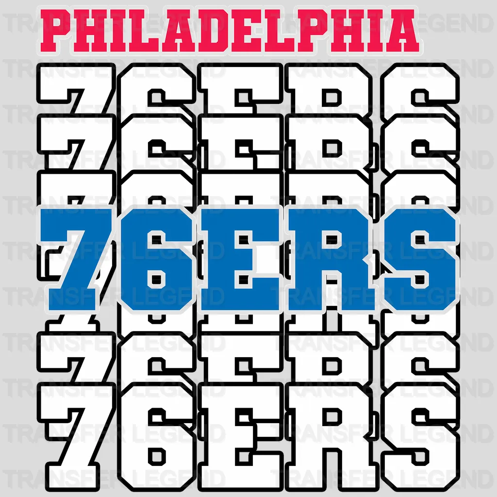 Philadelphia 76ers NBA Repeated Text Pattern Block Logo - DTF Iron On Transfer