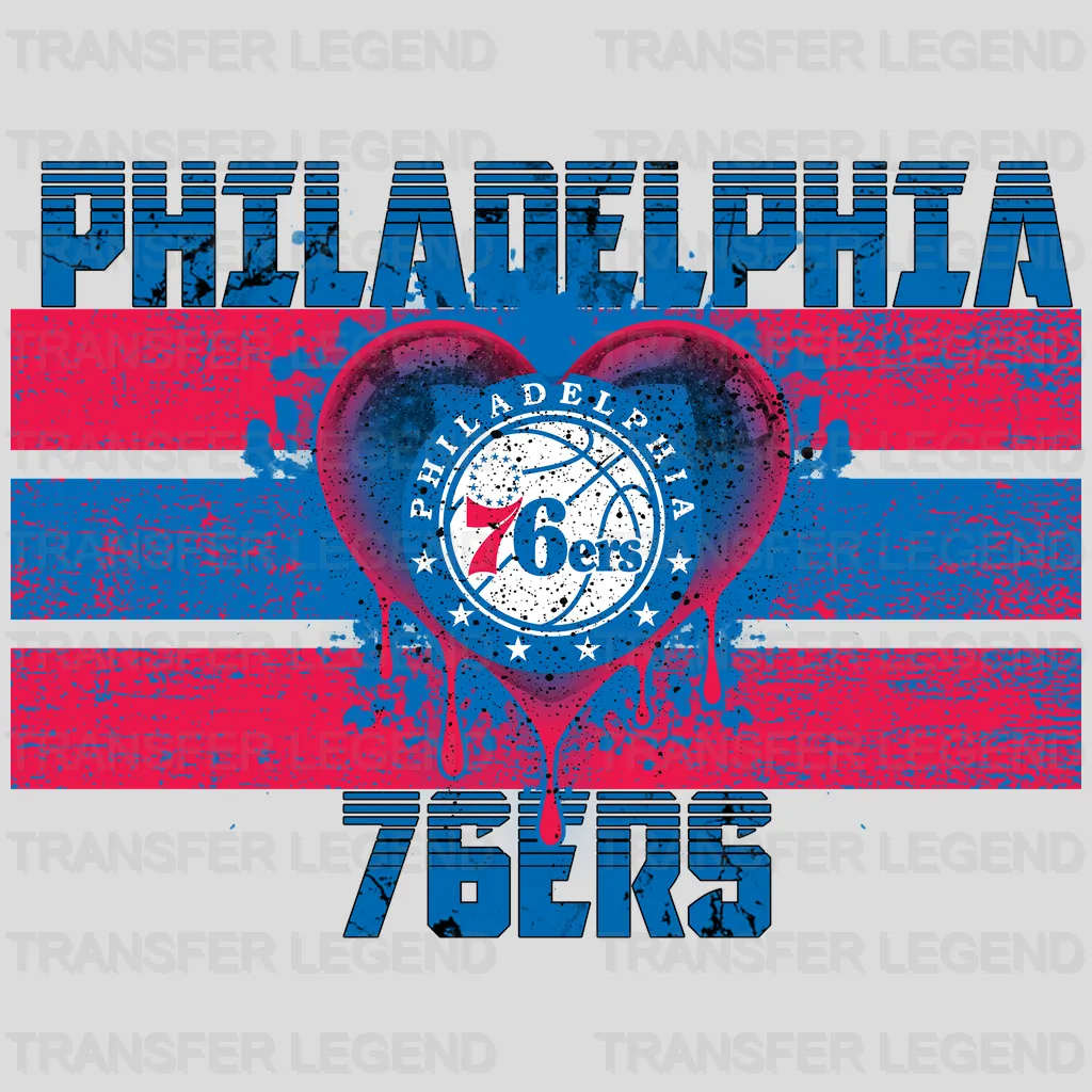 Philadelphia 76ers NBA Distressed Flag Heart Shape - DTF Iron On Transfer