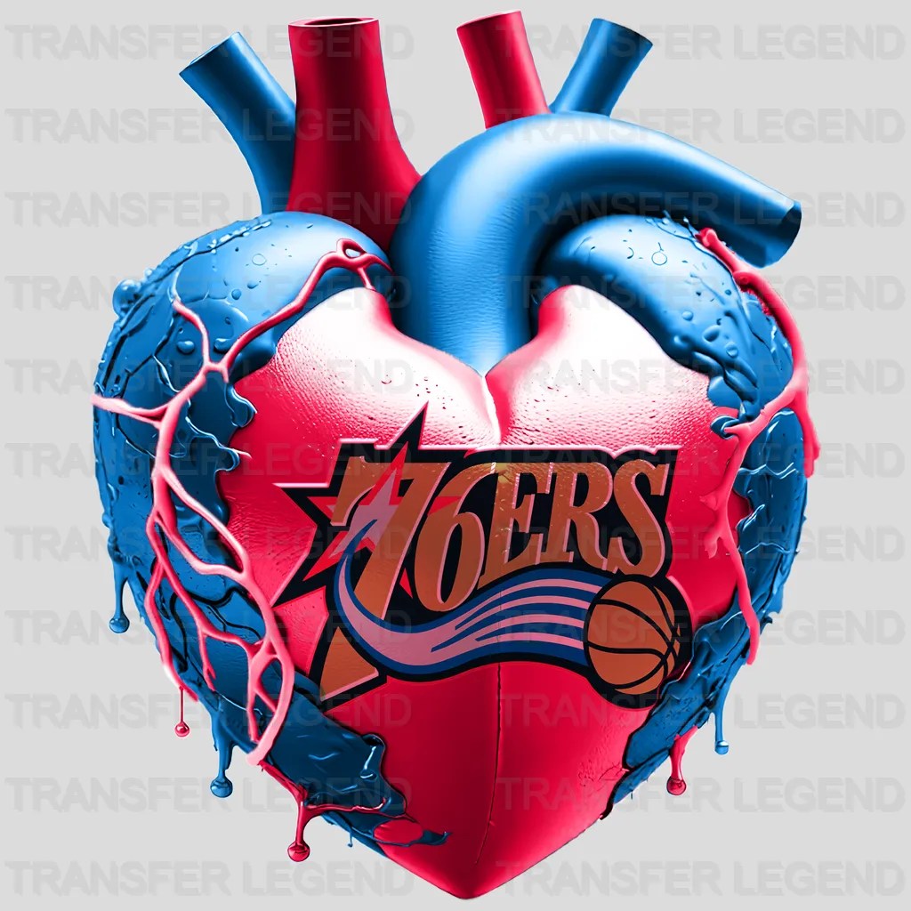 Philadelphia 76ers NBA Realistic Anatomical Heart Art - DTF Iron On Transfer