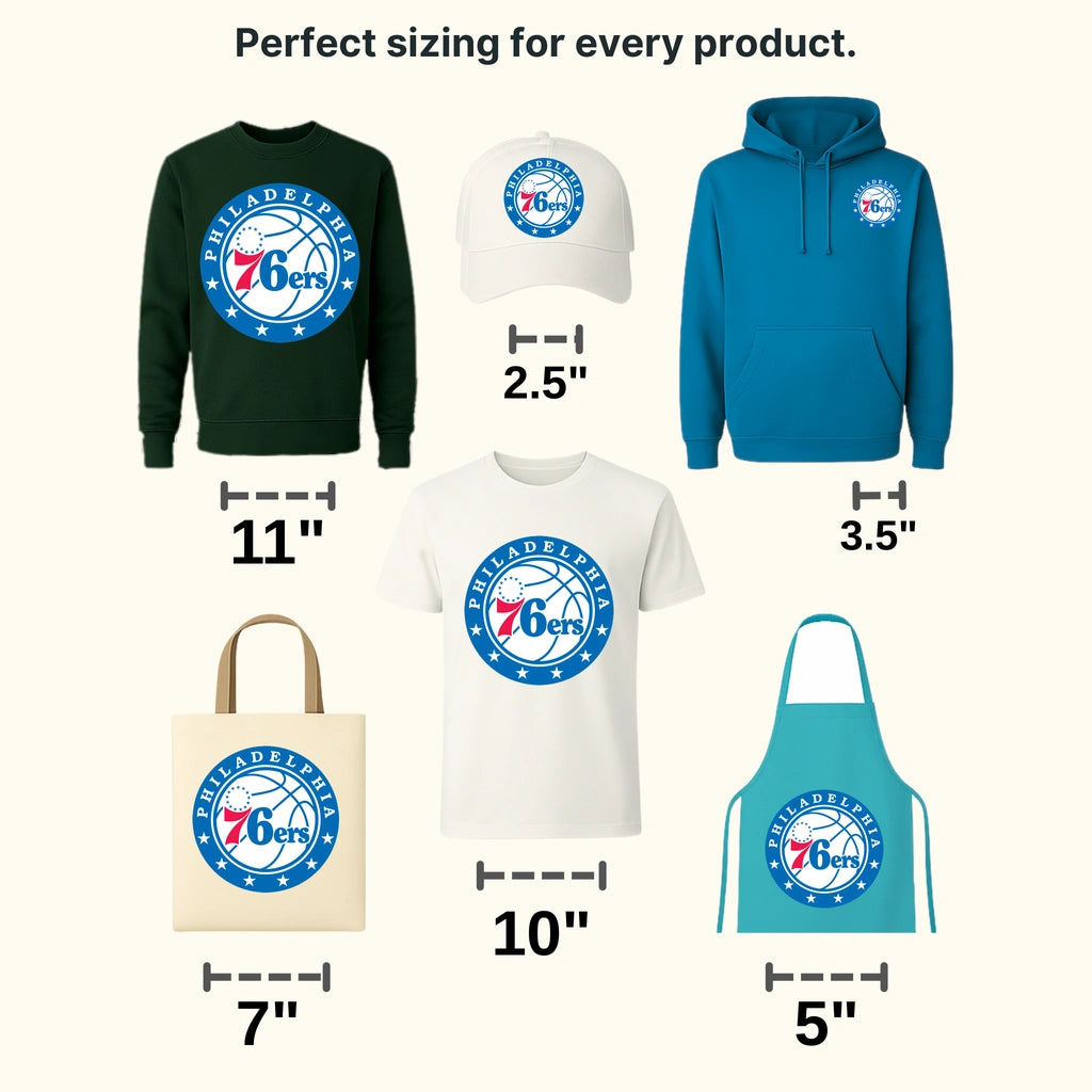 Philadelphia 76ers Circular “PHILADELPHIA” Text Badge NBA Design - DTF Heat Transfer