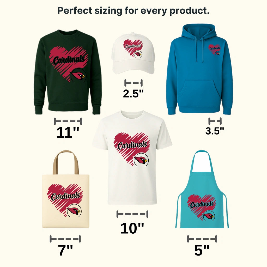 Arizona Cardinals Heart Script Wordmark NFL Design - DTF Heat Transfer