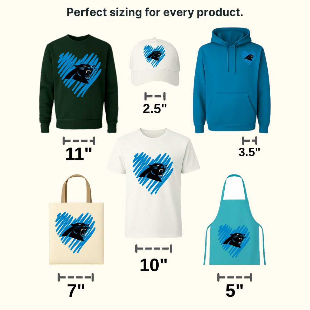 Carolina Panthers Scribble Heart Emblem NFL Design - DTF Heat Transfer