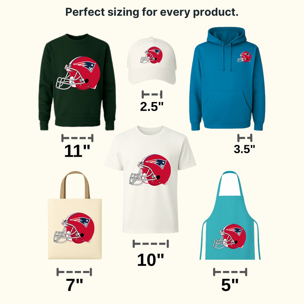 New England Patriots vibrant red helmet graphic, NFL design - DTF Heat Transfer