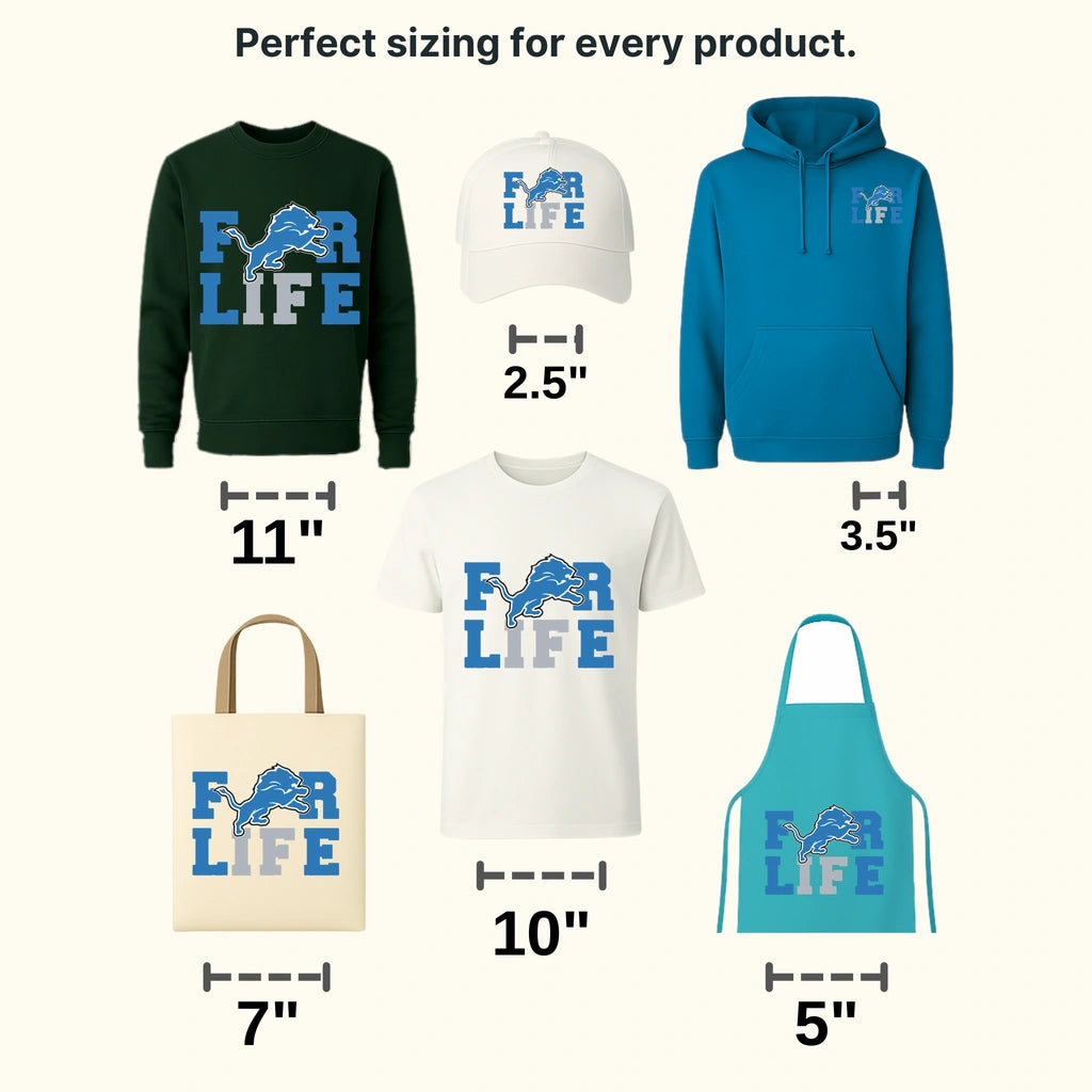 Detroit Lions For Life Wordmark with Lion Silhouette NFL Design - DTF Heat Transfer