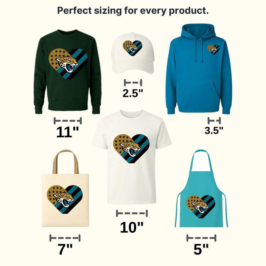 Jacksonville Jaguars Stars & Stripes Heart Emblem NFL Design - DTF Heat Transfer