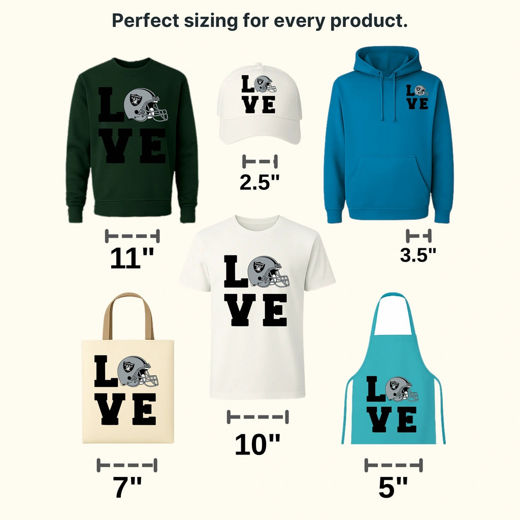 Las Vegas Raiders “LOVE” typography with helmet as “O” letter, NFL design - DTF Heat Transfer