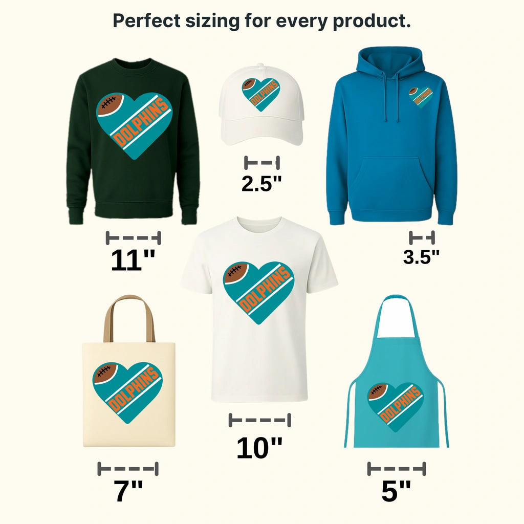 Miami Dolphins Football-Laces Heart Logo NFL Design - DTF Heat Transfer