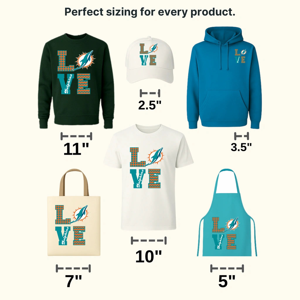 Miami Dolphins LOVE Vertical Wordmark NFL Design - DTF Heat Transfer