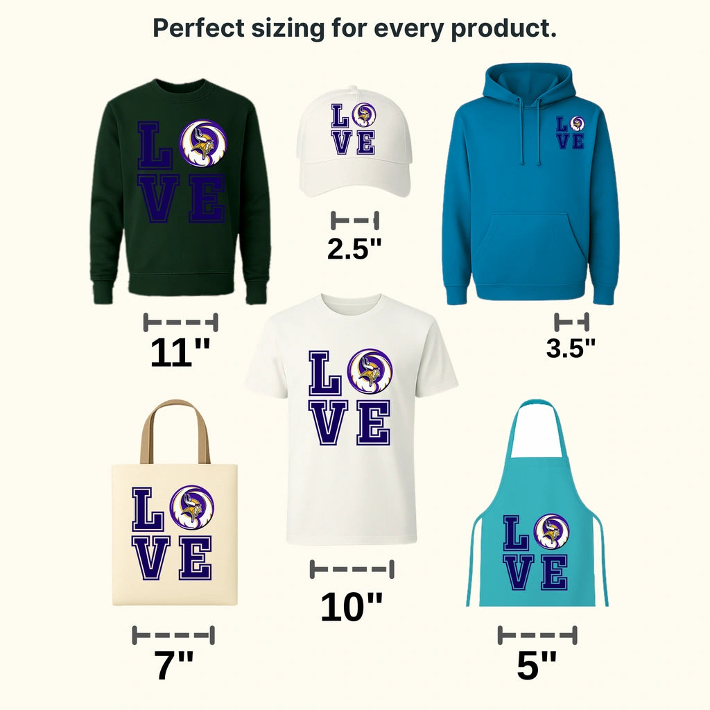 Minnesota Vikings LOVE Word Block & Horn NFL Design - DTF Heat Transfer