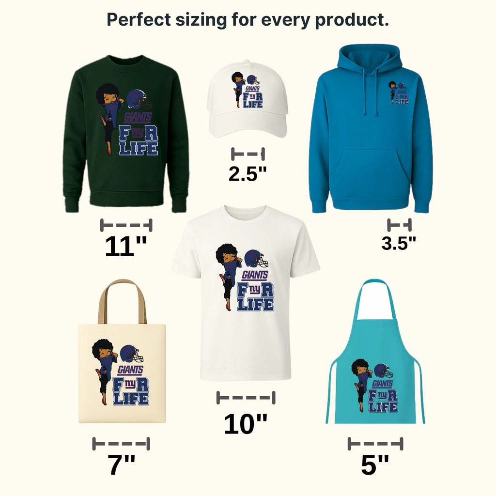New York Giants female fan pointing to “For Life” slogan, NFL design - DTF Heat Transfer