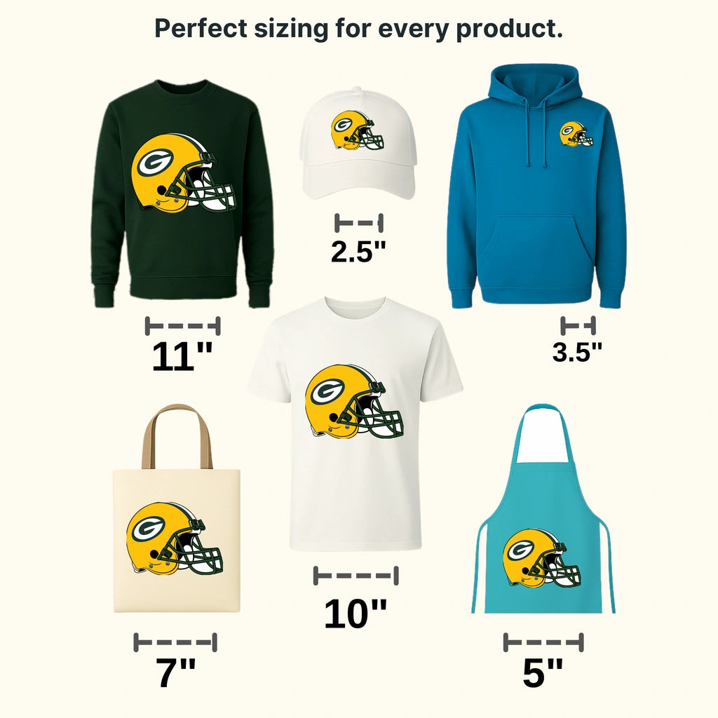 Green Bay Packers side‑view football helmet illustration, NFL design - DTF Heat Transfer