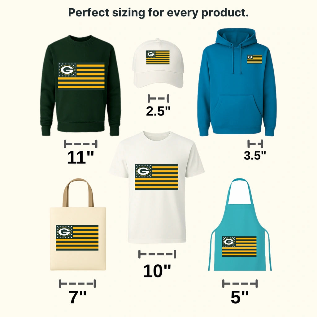 Green Bay Packers horizontal flag stripes design with G logo, NFL design - DTF Heat Transfer