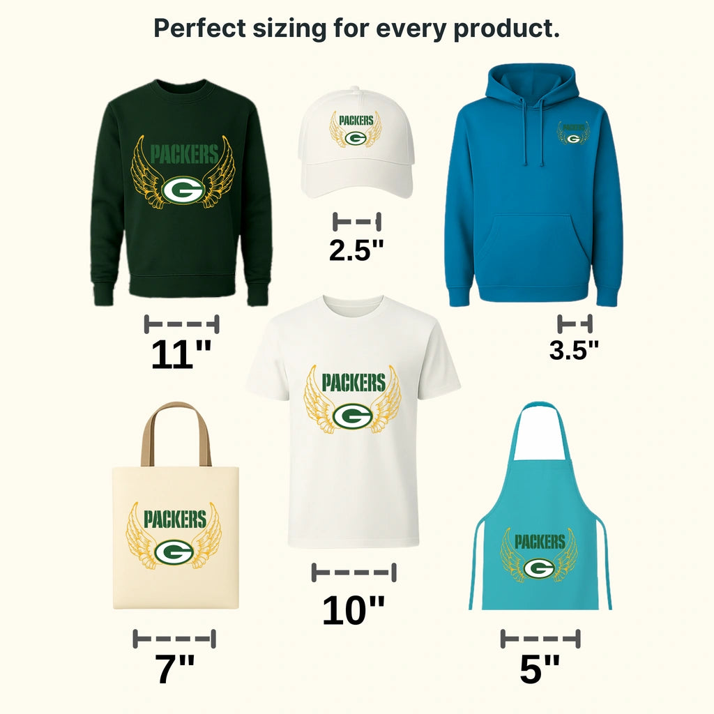 Green Bay Packers winged team G logo with stylized wings, NFL design - DTF Heat Transfer