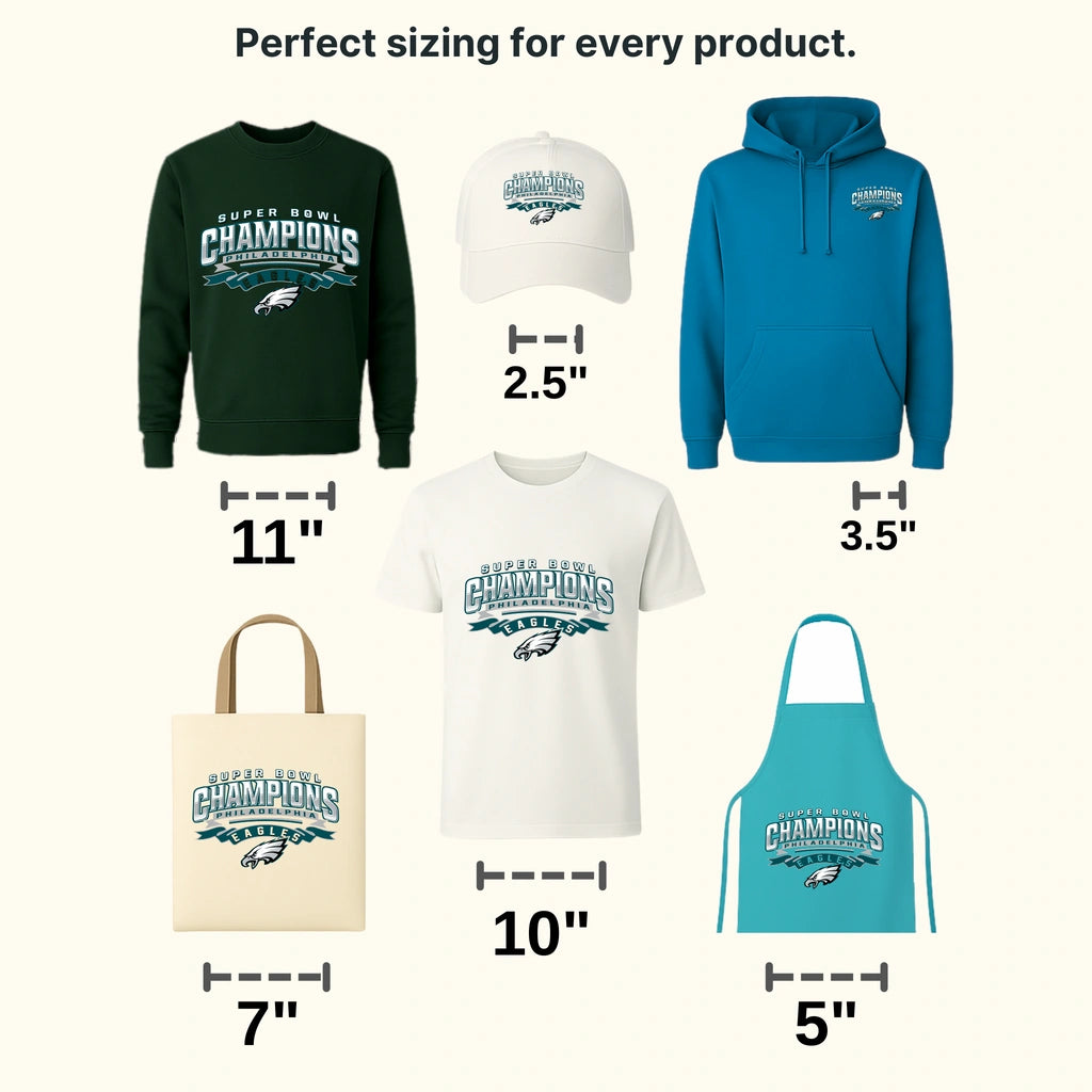 Philadelphia Eagles ‘Super Bowl Champions’ banner with trophy, NFL design - DTF Heat Transfer
