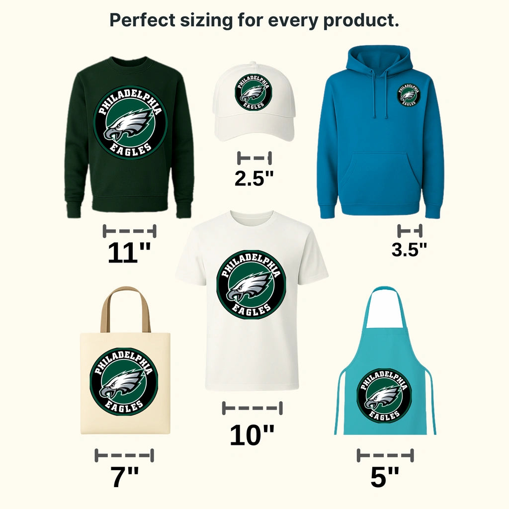 Philadelphia Eagles circular badge with script and eagle head, NFL design - DTF Heat Transfer