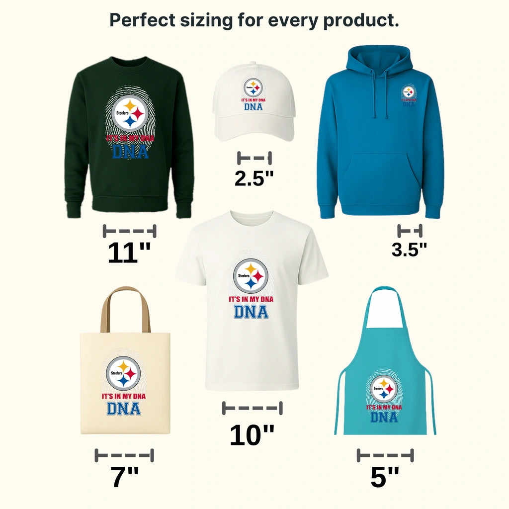 Pittsburgh Steelers fingerprint “DNA” graphic behind star logo, NFL design - DTF Heat Transfer