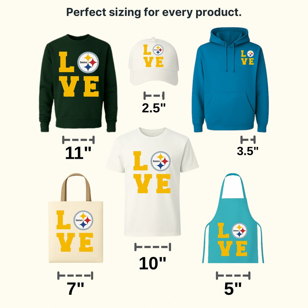 Pittsburgh Steelers “LOVE” typography with star as “O”, NFL design - DTF Heat Transfer