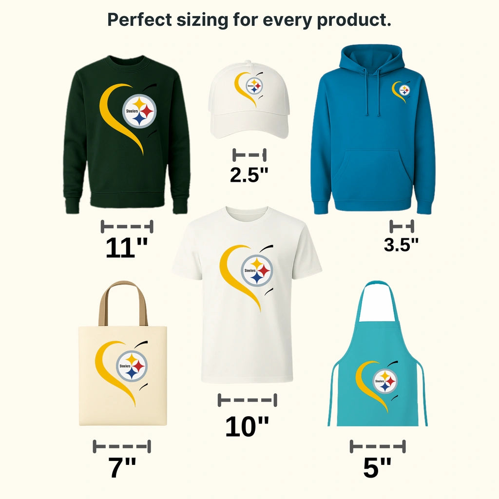 Pittsburgh Steelers duo of cartoon fans cheering next to logo, NFL design - DTF Heat Transfer