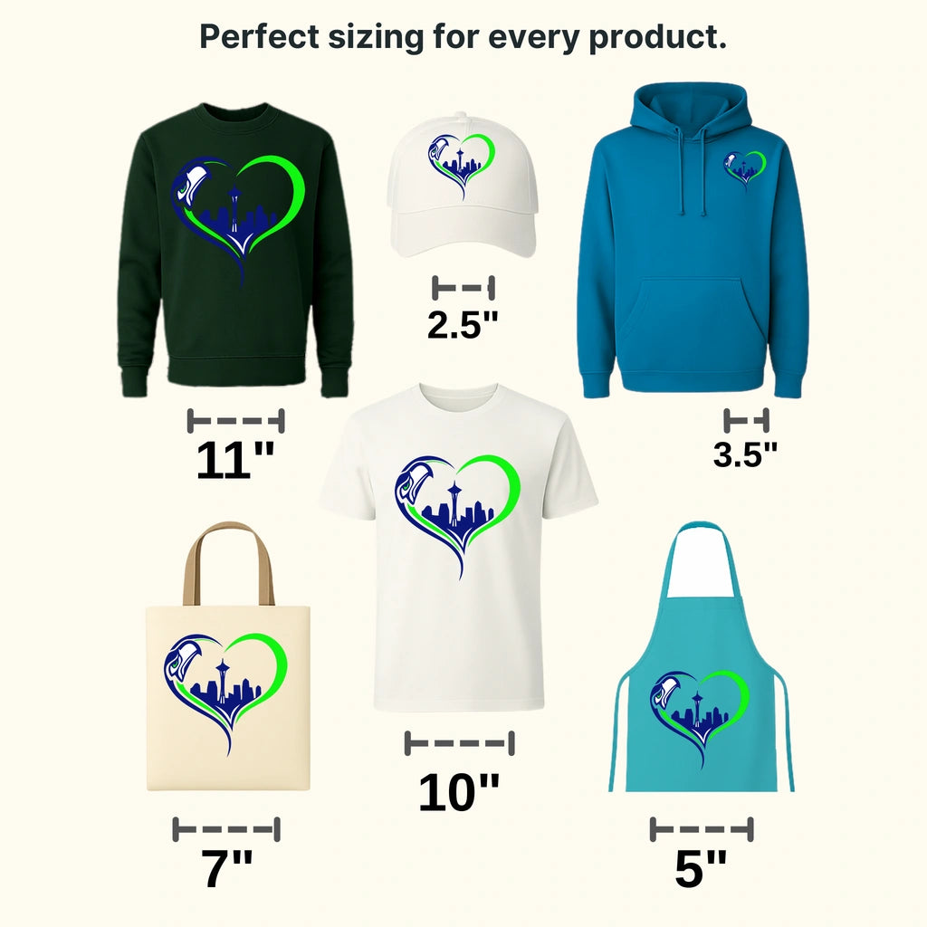 Seattle Seahawks Heart Skyline Emblem NFL Design - DTF Heat Transfer