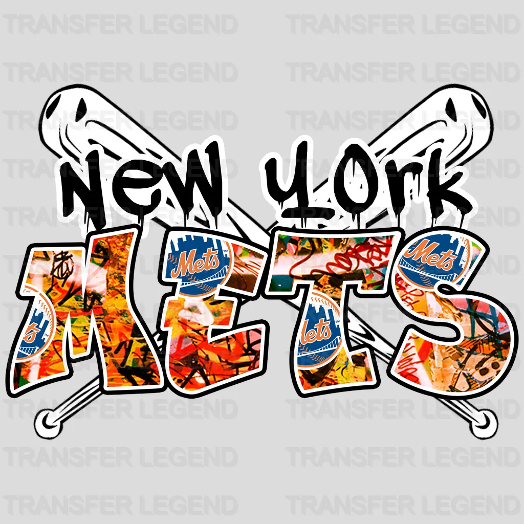 New York Mets MLB Graffiti Wall Art Text Logo - DTF Iron On Transfer