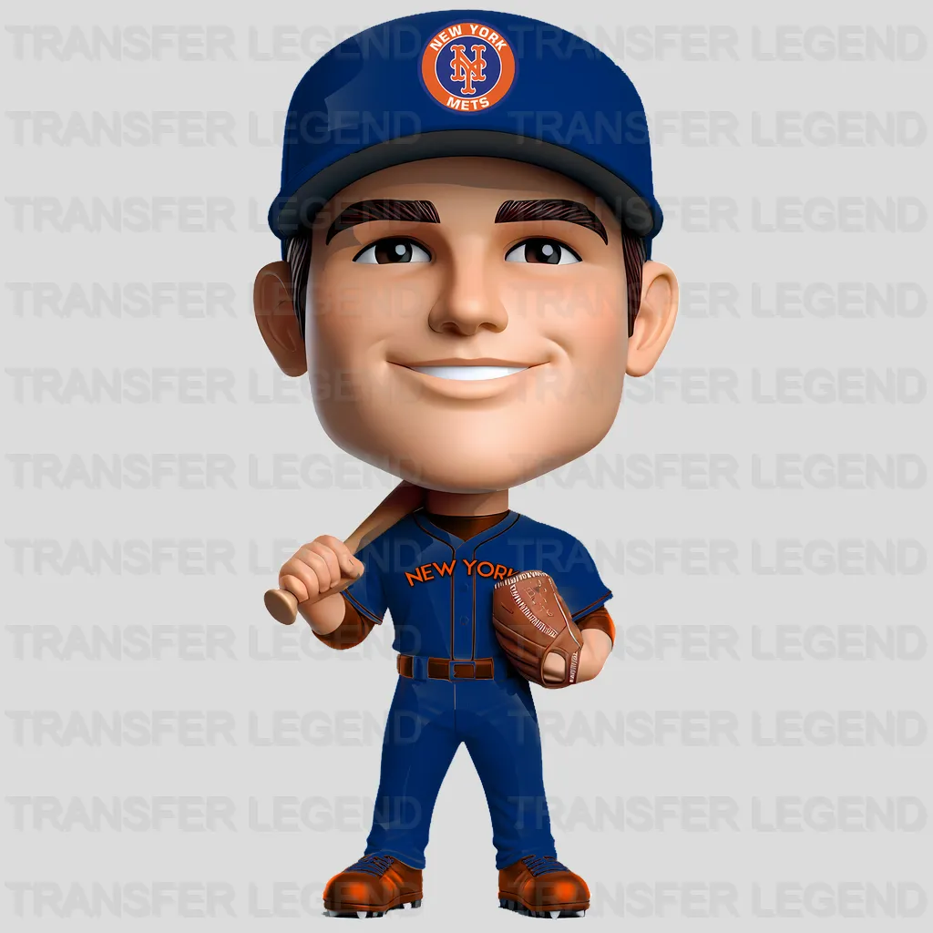New York Mets MLB Cartoon Bobblehead Player Character - DTF Iron On Transfer