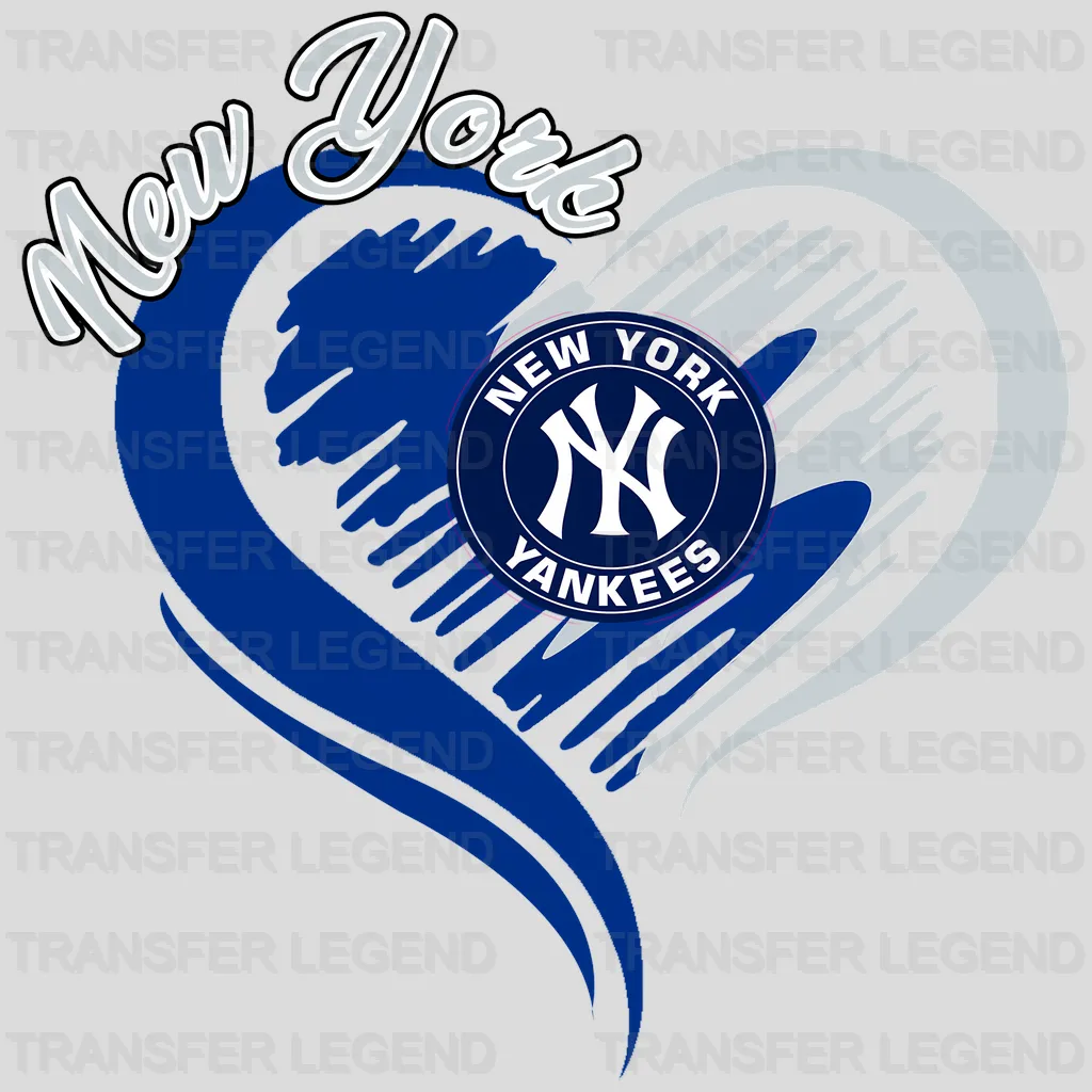 New York Yankees MLB Swirl Heart Shape Artistic Logo - DTF Iron On Transfer