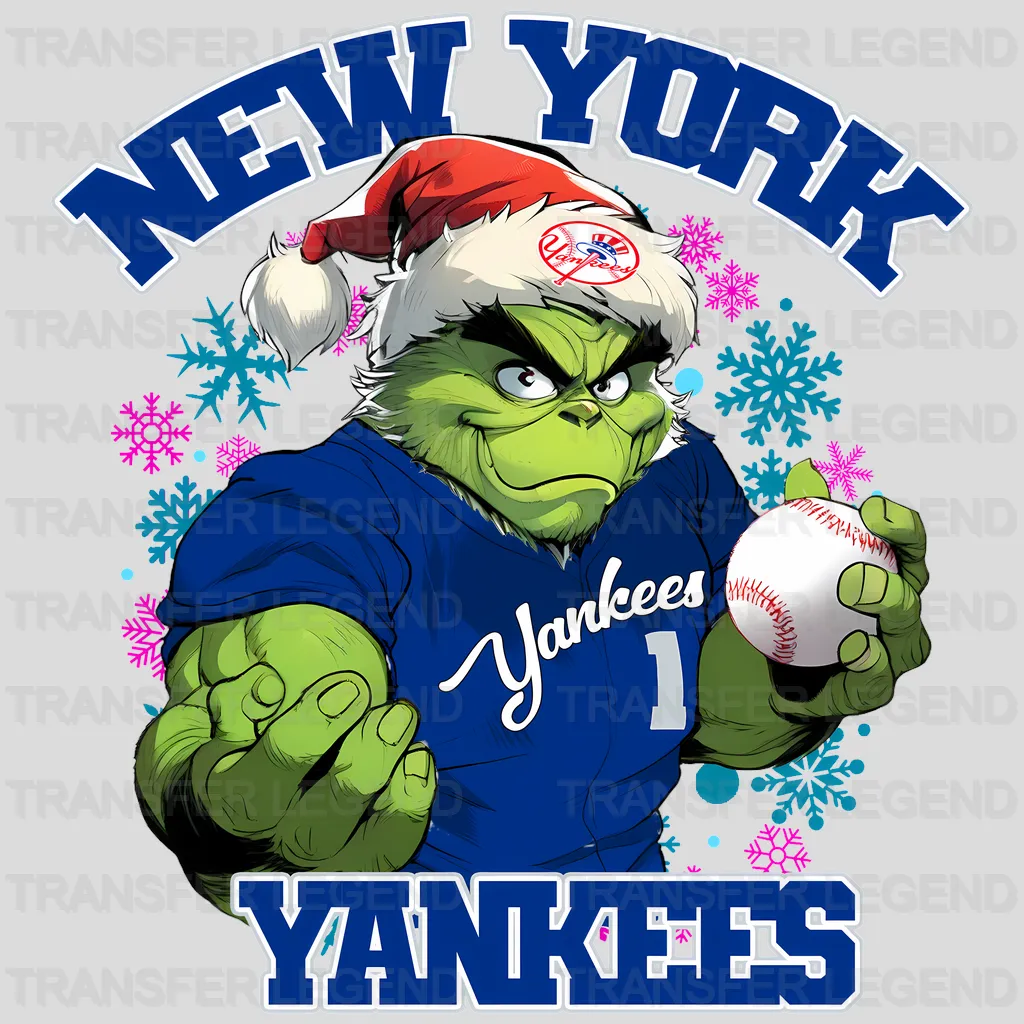 New York Yankees MLB Grinch Christmas Santa Hat Art - DTF Iron On Transfer