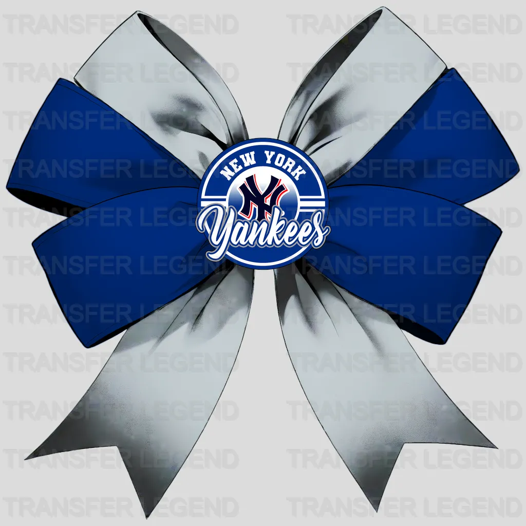 New York Yankees MLB Elegant Blue Bow Ribbon Knot - DTF Iron On Transfer