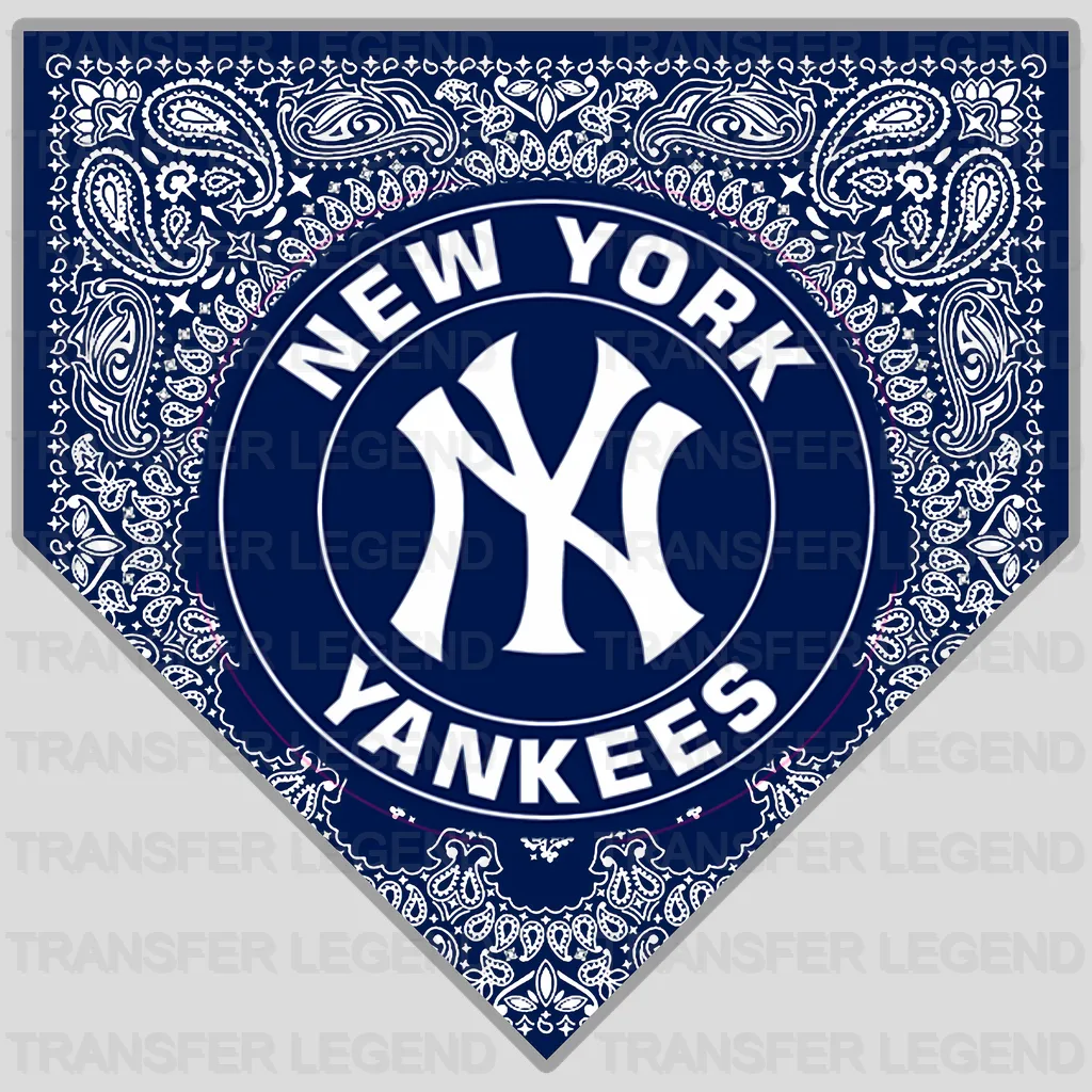 New York Yankees MLB Blue Bandana Paisley Diamond Logo - DTF Iron On Transfer